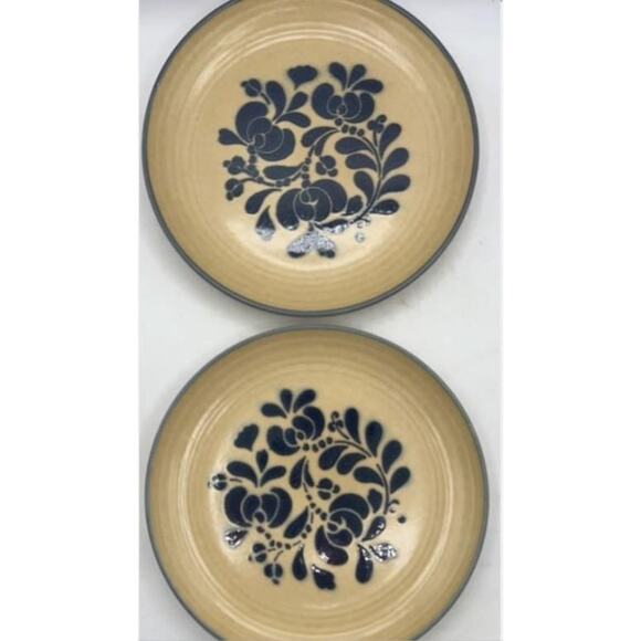 Pfaltzgraff Folk Art 8‑Pc Dinnerware Set Blue Floral Tan USA Stoneware VT - Picture 2 of 11